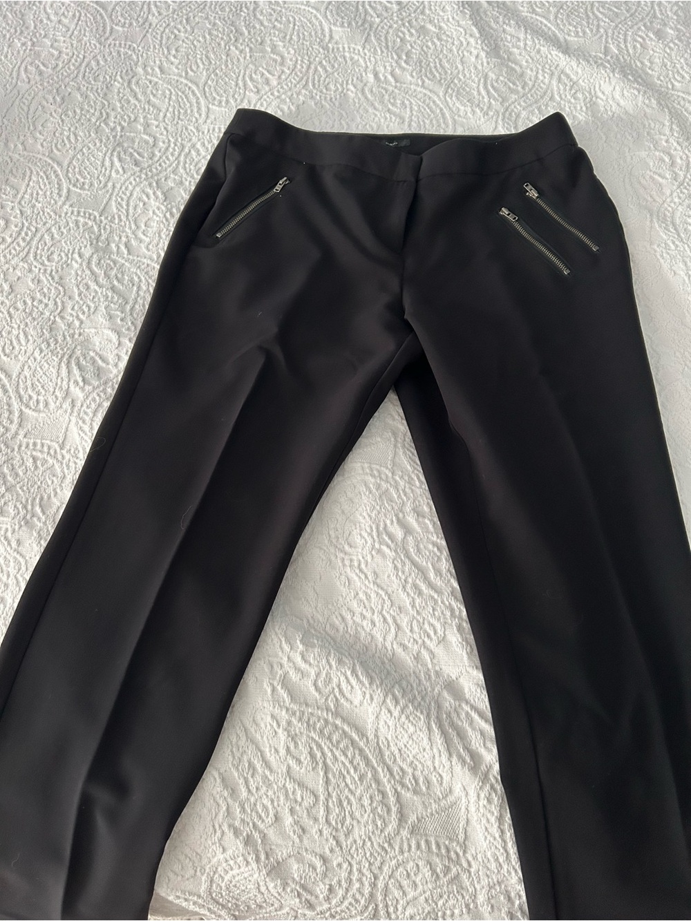 Tailored Black Straight-Leg Pants with Zip Pockets